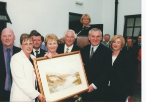Taoiseach Bertie Ahern presented with a Hamilton Sloan painting at the Gweedore Court Hotel Co Donegal